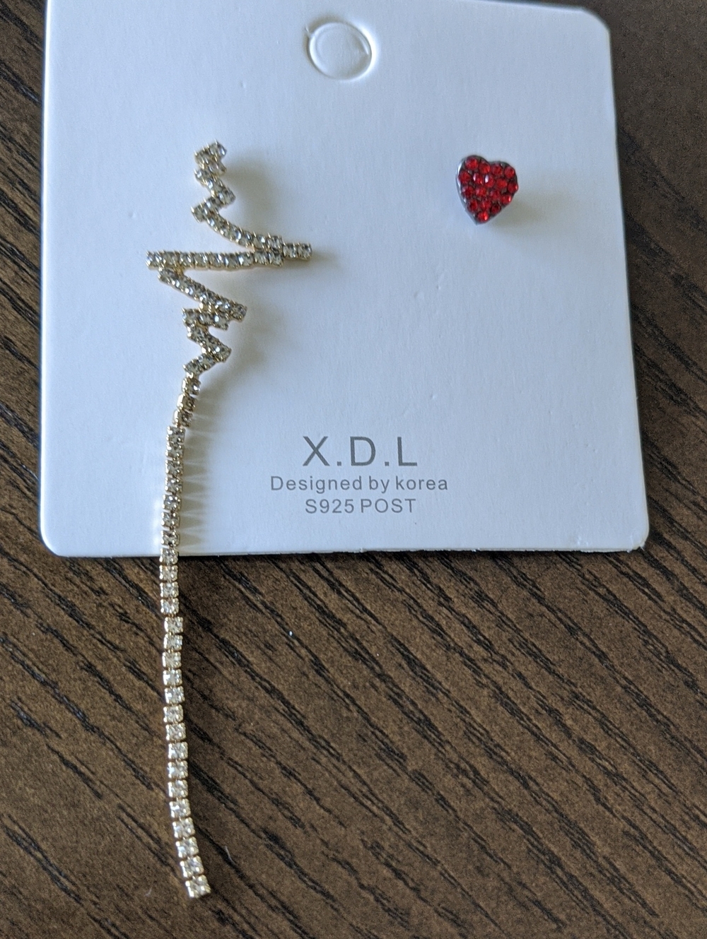 Sterling Silver Post Backs X.D.L Gold Crystal Long Dangle Earring Red Heart Stud